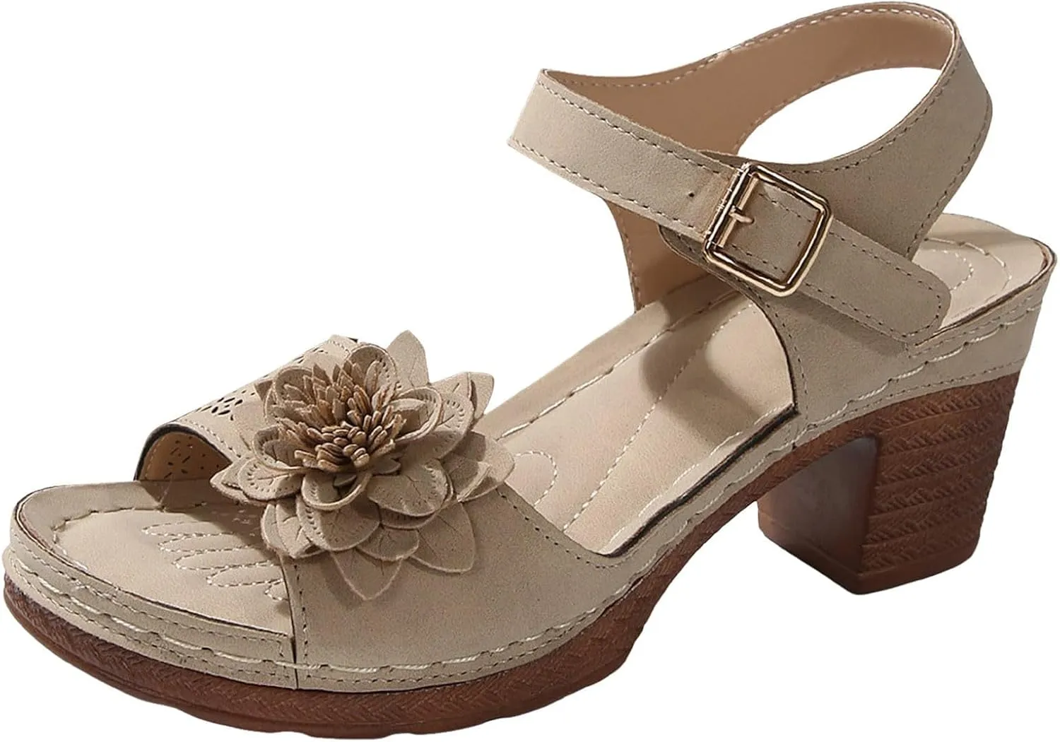 Orthopedic Wedge Sandals for Women Summer Beach Chunky Slip On Sandals Elegant Platform Casual Adjustable Ankle Strap Walking Shoes Open Toe Low Heel Slides Shoes with Flowers