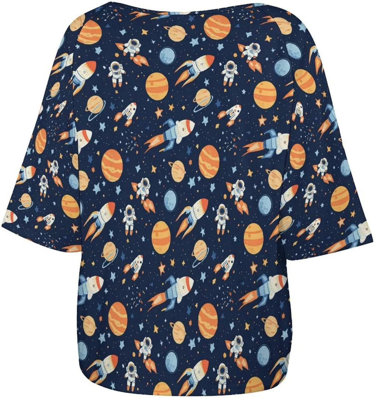 Outer-Space Astronaut Rocket Women's Off Shoulder Tops Printed T Shirt Loose Blouse Shirt