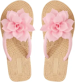 OYOANGLE Women's Applique Decor Open Toe Flip Flop Sandals Casual Outdoor Flat Slippers
