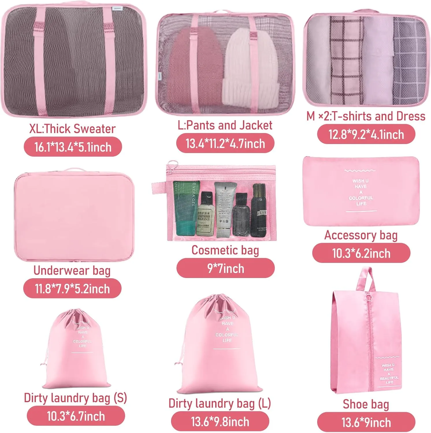 Packing Cubes for Travel - 10 Set Luggage Organizer Bags for Family, Mesh Breathable Travel Packing Cubes for Suitcases Durable Essentials Bags Set