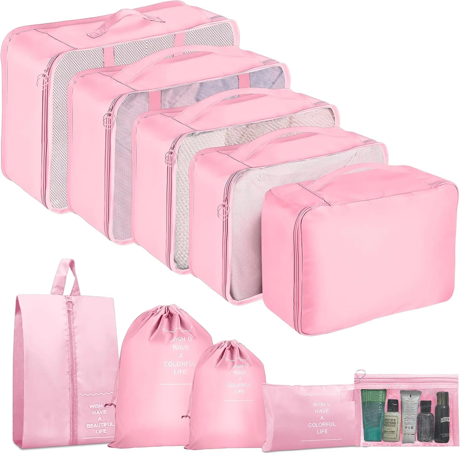 Packing Cubes for Travel - 10 Set Luggage Organizer Bags for Family, Mesh Breathable Travel Packing Cubes for Suitcases Durable Essentials Bags Set