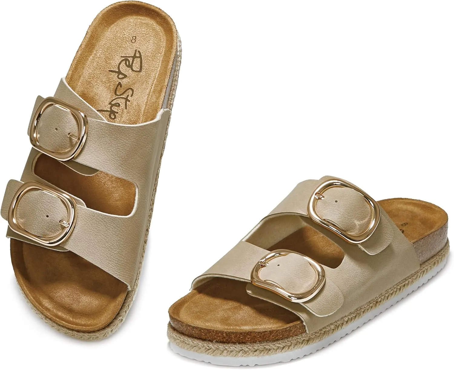 PepStep Slide Sandals for Women with Soft Cork Footbed and Strap, Ladies Fashion Platform Slide Sandals Comfortable Slip On Style