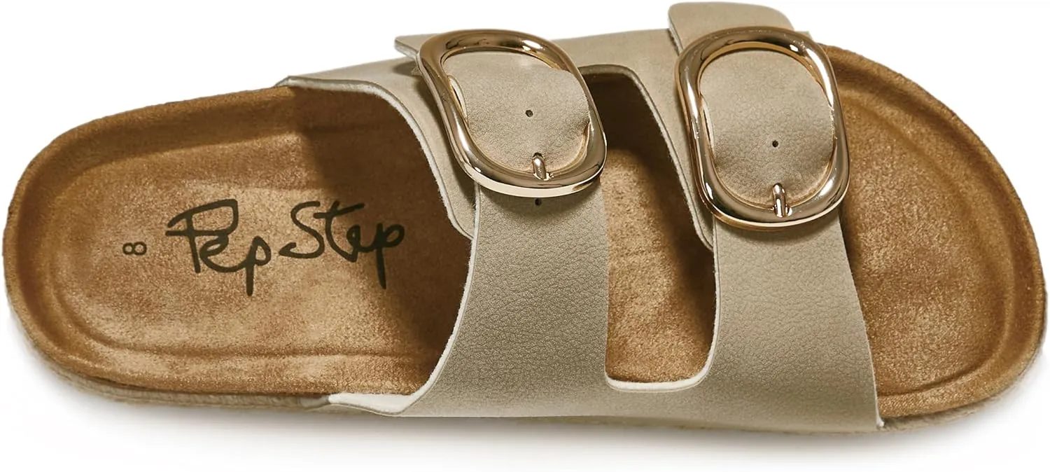 PepStep Slide Sandals for Women with Soft Cork Footbed and Strap, Ladies Fashion Platform Slide Sandals Comfortable Slip On Style