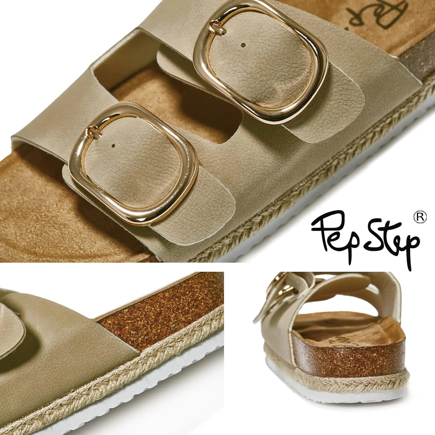 PepStep Slide Sandals for Women with Soft Cork Footbed and Strap, Ladies Fashion Platform Slide Sandals Comfortable Slip On Style