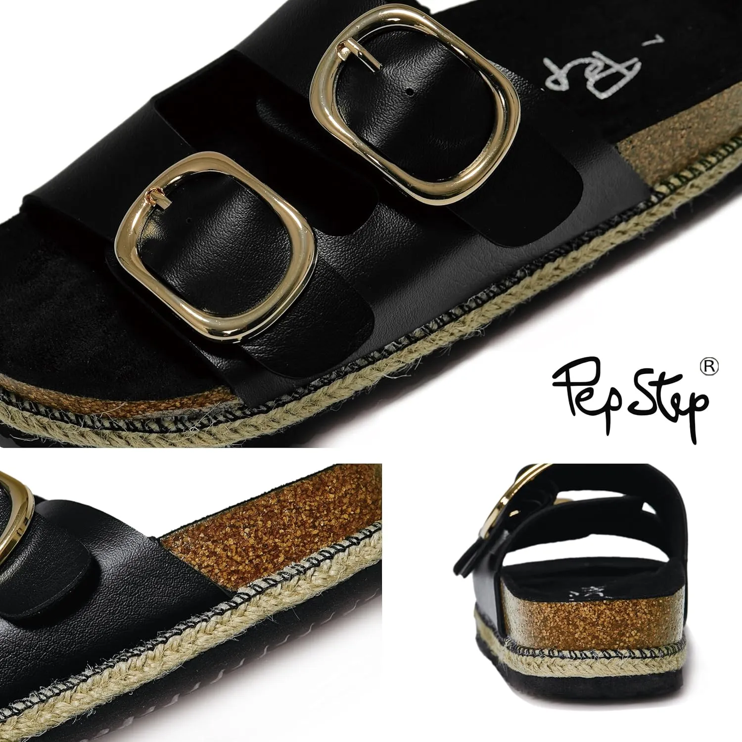 PepStep Slide Sandals for Women with Soft Cork Footbed and Strap, Ladies Fashion Platform Slide Sandals Comfortable Slip On Style