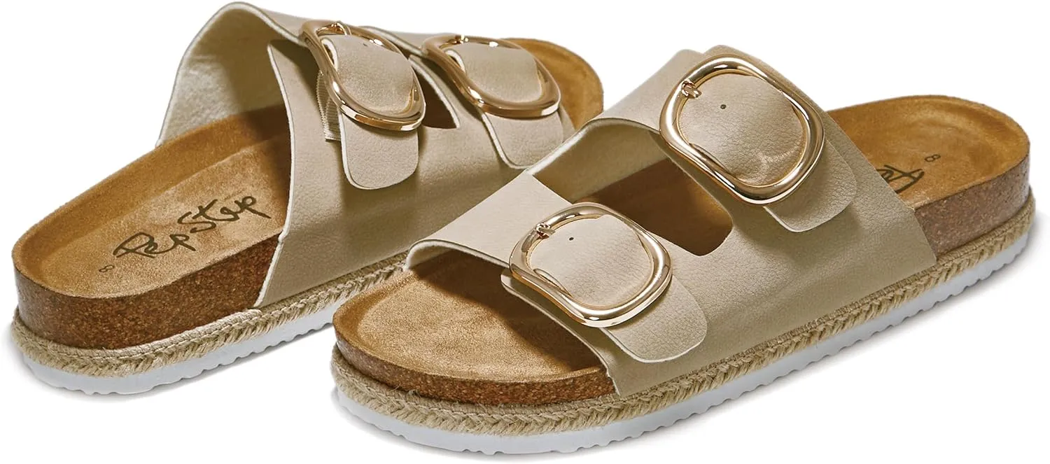PepStep Slide Sandals for Women with Soft Cork Footbed and Strap, Ladies Fashion Platform Slide Sandals Comfortable Slip On Style