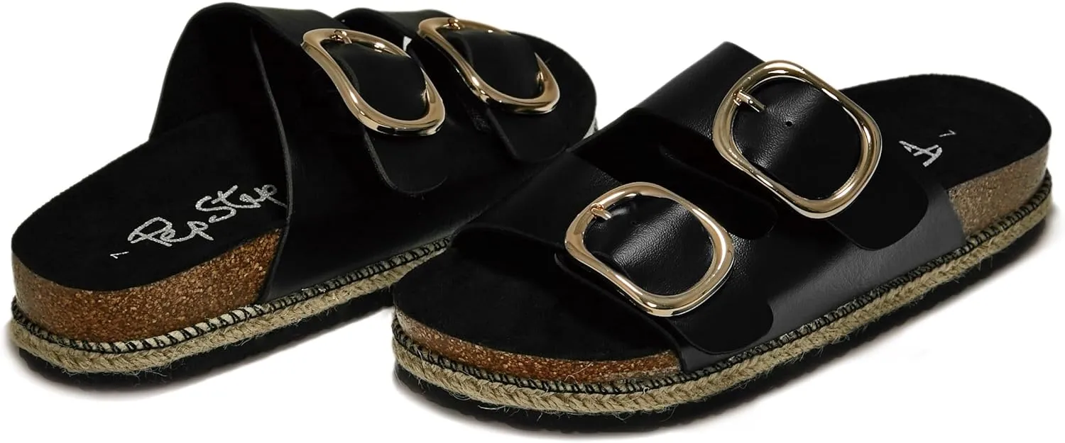 PepStep Slide Sandals for Women with Soft Cork Footbed and Strap, Ladies Fashion Platform Slide Sandals Comfortable Slip On Style