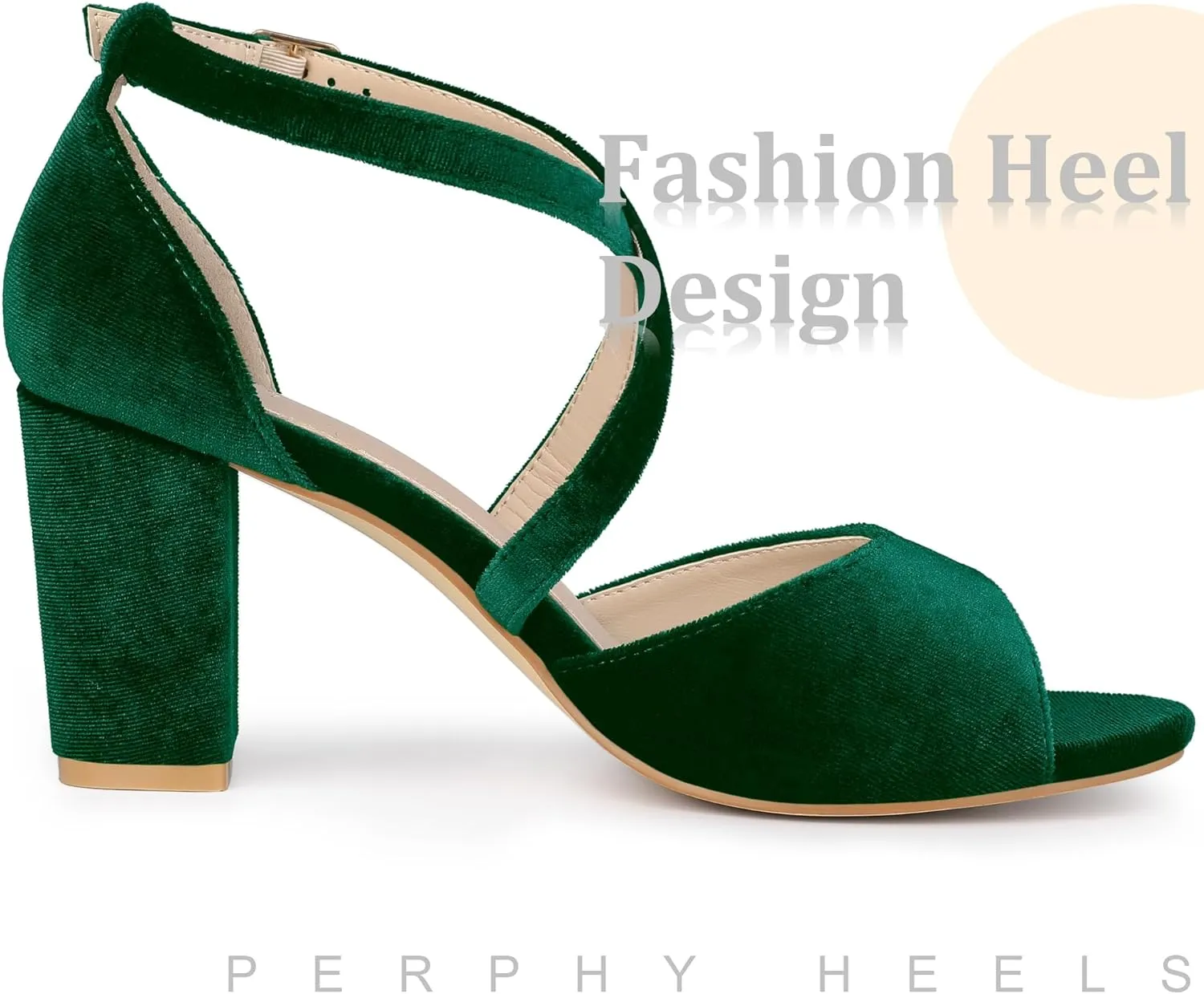 Perphy Cross Strap Velvet Block Heel Sandals for Women