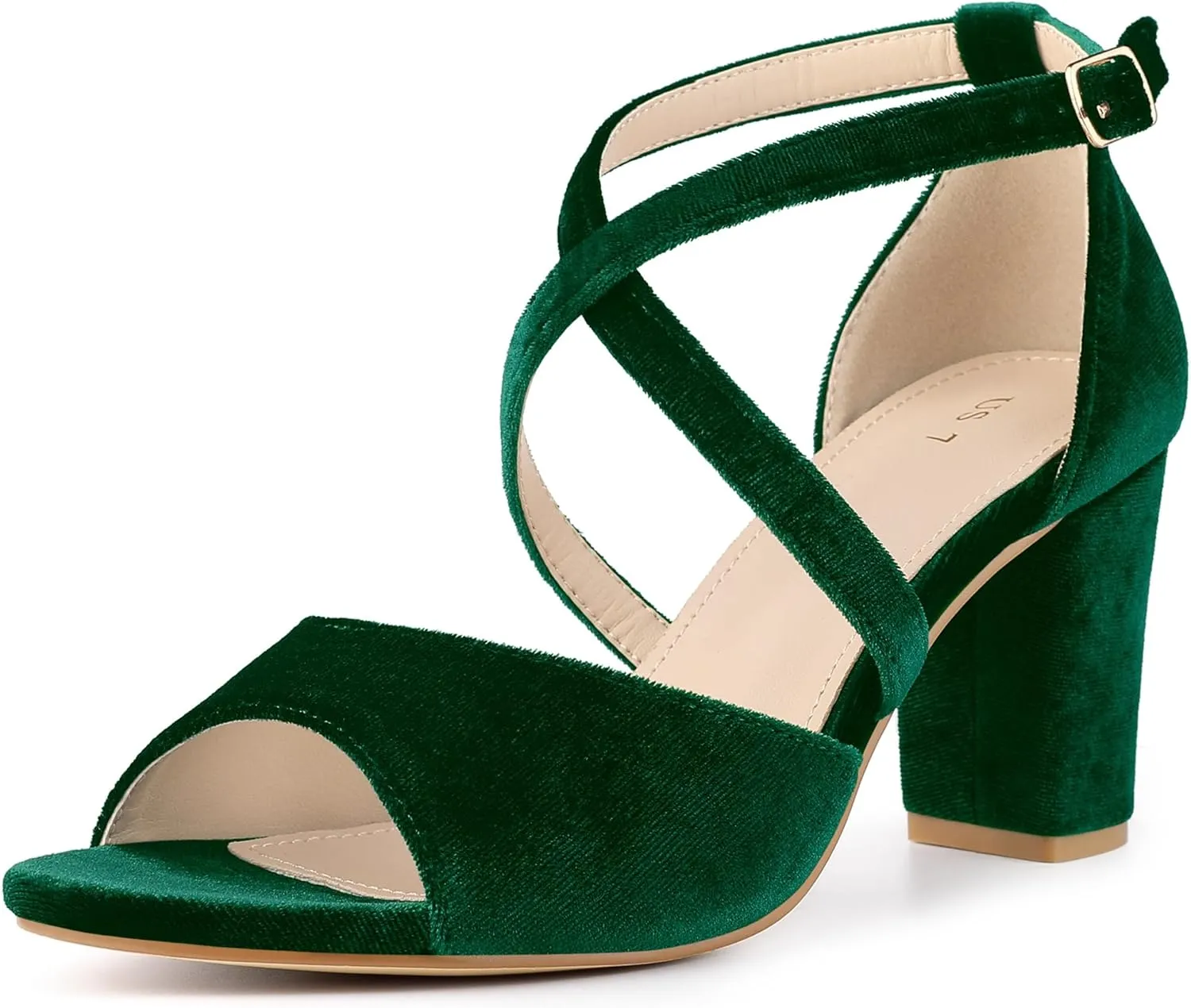 Perphy Cross Strap Velvet Block Heel Sandals for Women