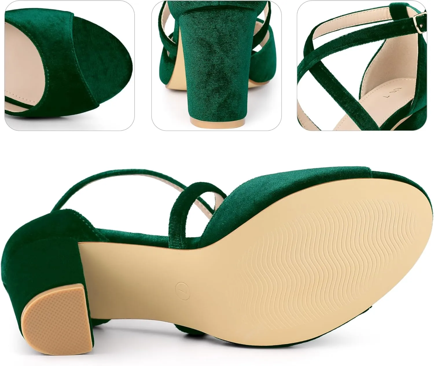 Perphy Cross Strap Velvet Block Heel Sandals for Women