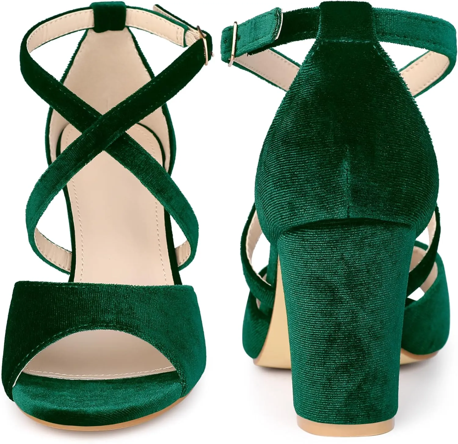 Perphy Cross Strap Velvet Block Heel Sandals for Women