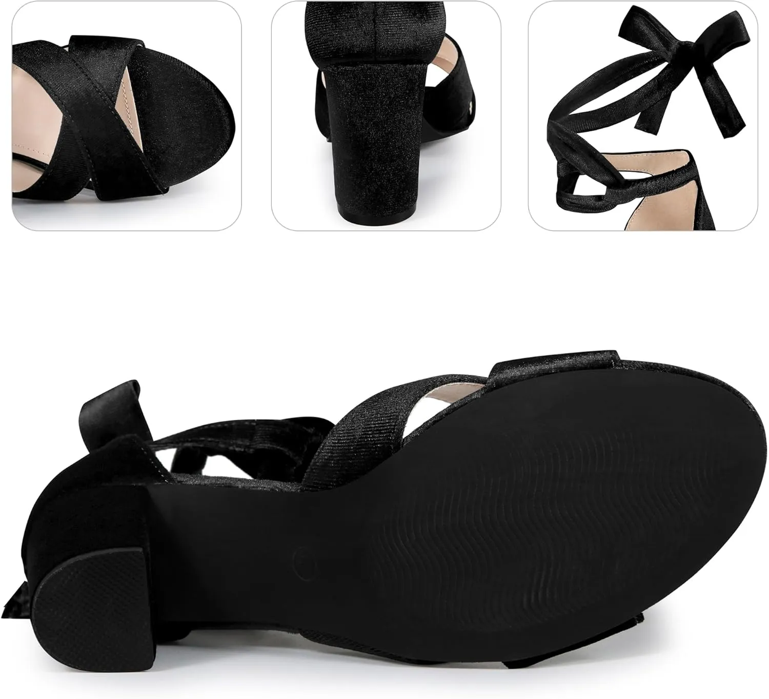 Perphy Velvet Chunky Heel Cross Strap Lace Up Sandals for Women