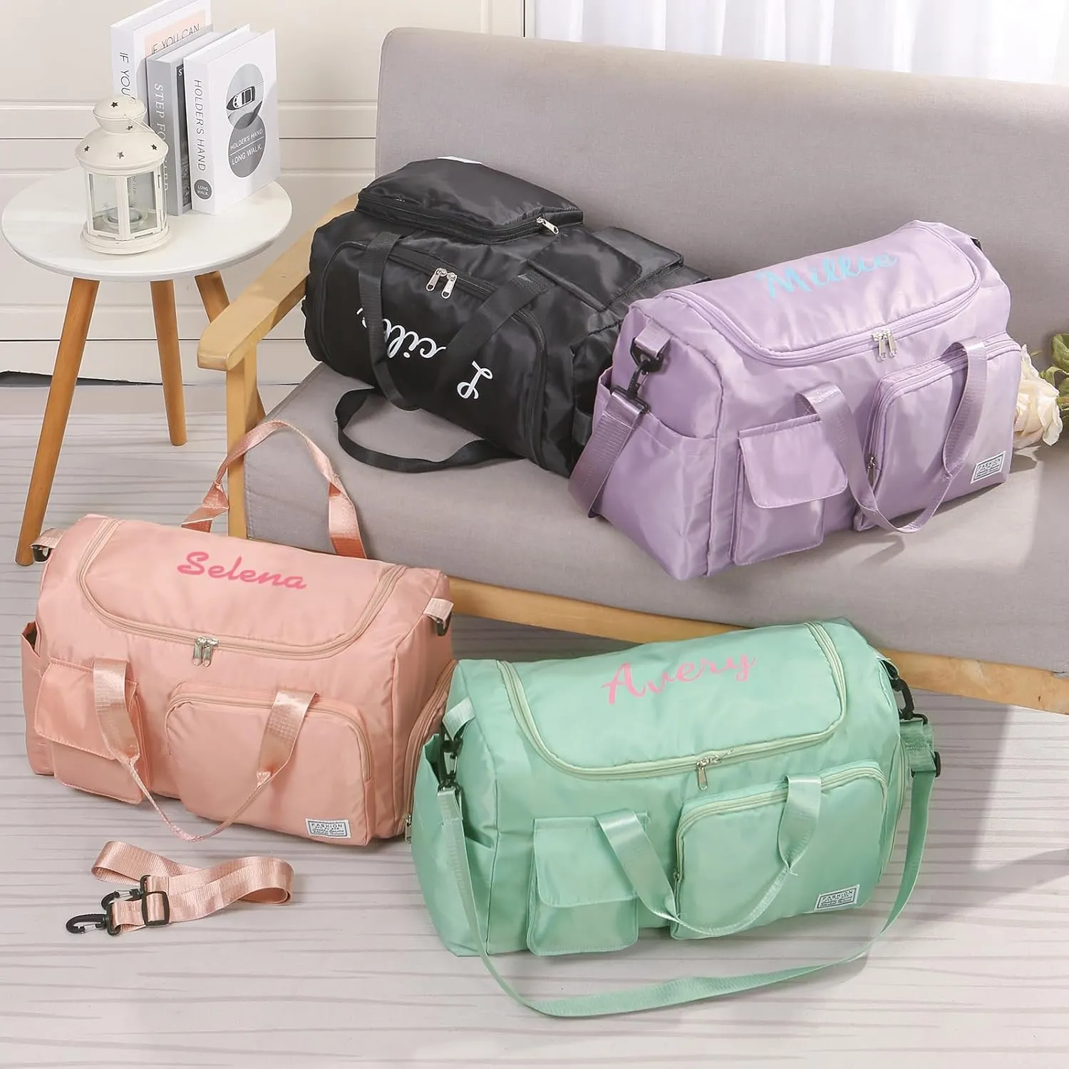 Personalized Duffel Bag Custom Sport Gym Travel Bags Embroidered Name Text Customized Dry Wet Separated Weekend Waterproof Bag for Women Men (B-Purple)