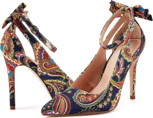 PiePieBuy Women's Pointed Toe High Heels Ankle Strap D'Orsay Pumps Shoes Bow Wedding Bowtie Back Dress Sandals
