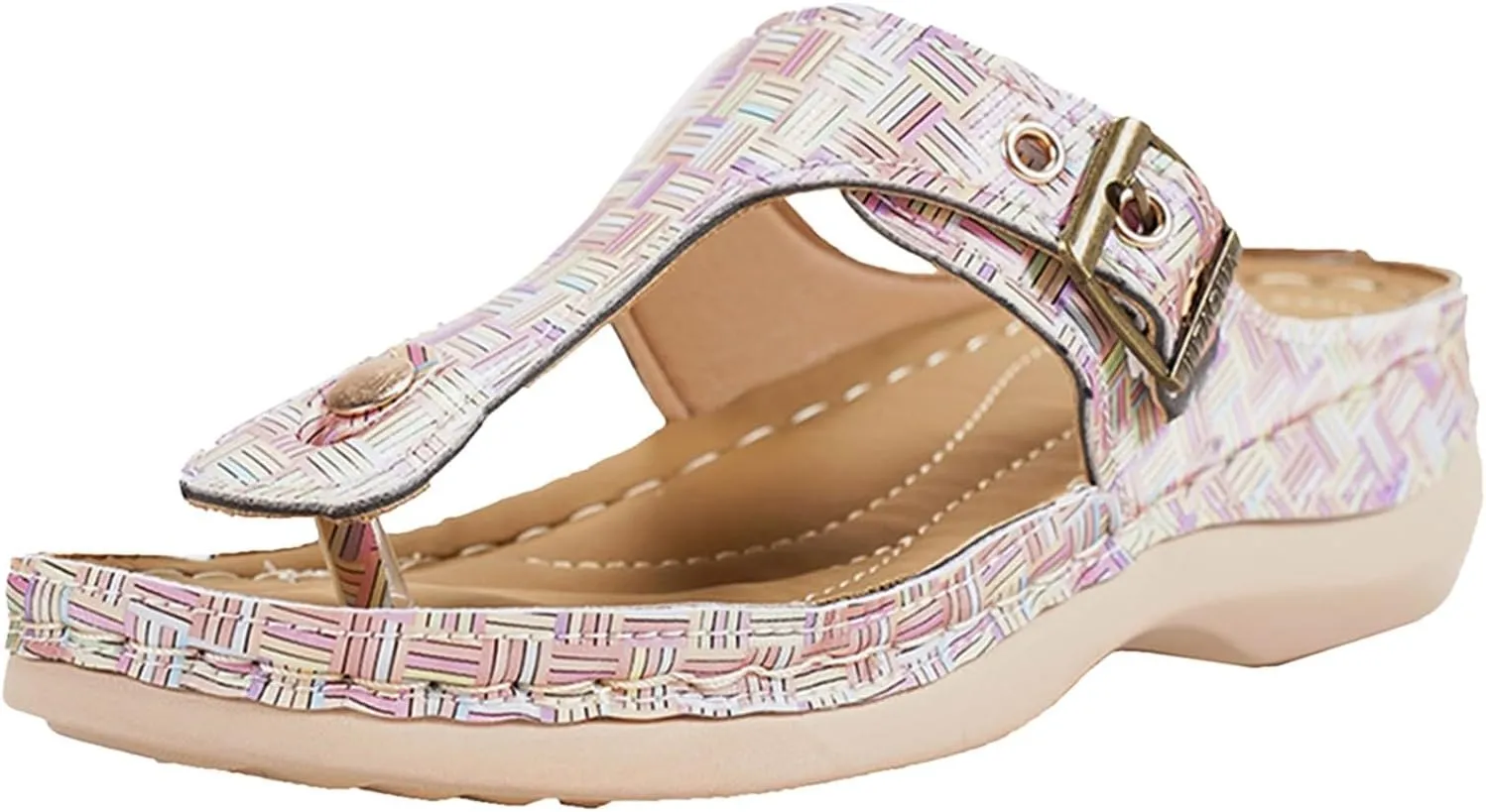 Pinch Toe Sandal Women's Summer New Round Head Hollow Metal Slope And Outer Plaid Herringbone Womens Teen Sandals Women