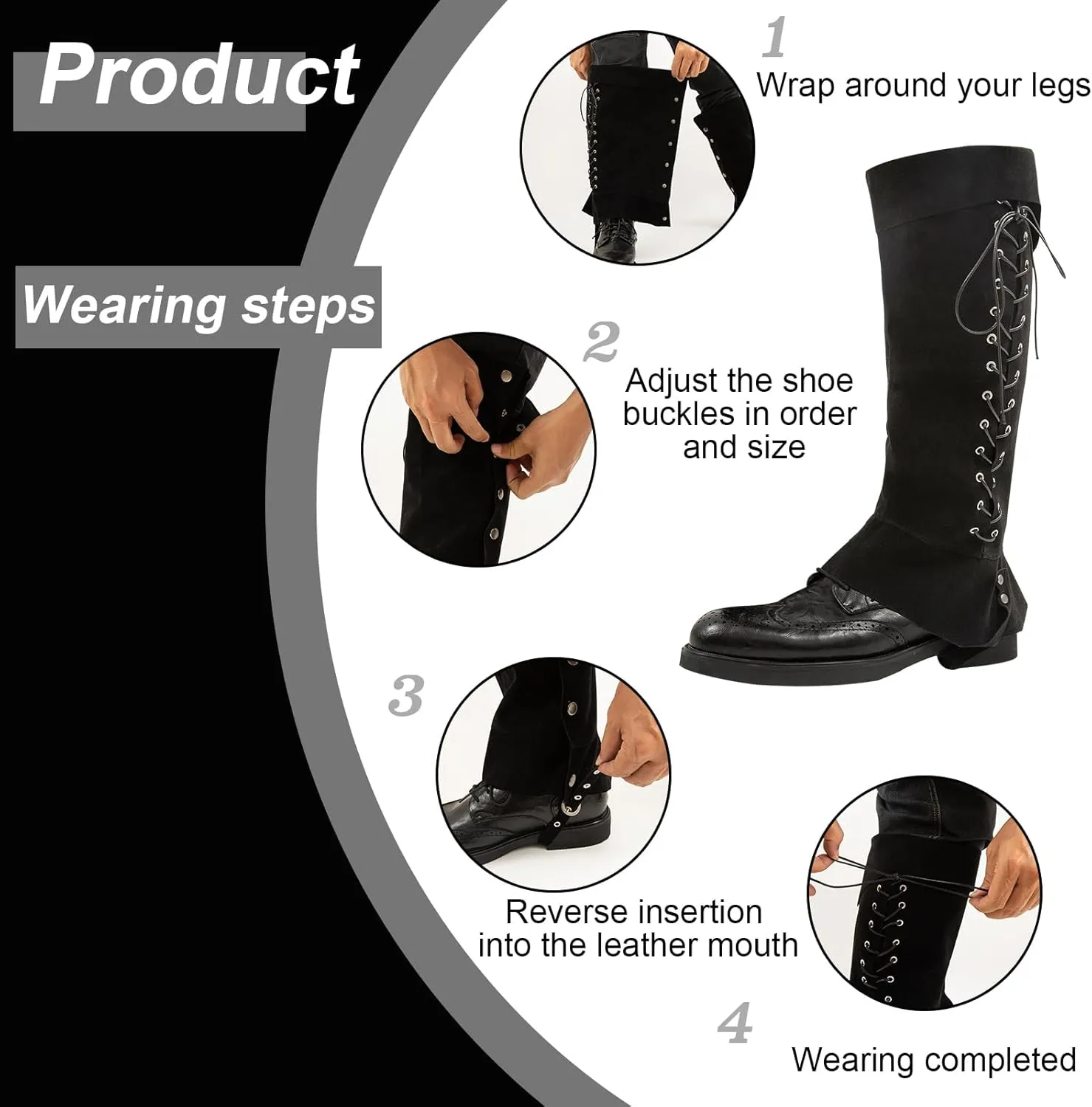 Pirate Boot Covers Medieval Renaissance Faux Leather Steampunk Boots Tops with Studs, Pirate Cosplay Halloween Boot Covers Costume Accessories for Men Women