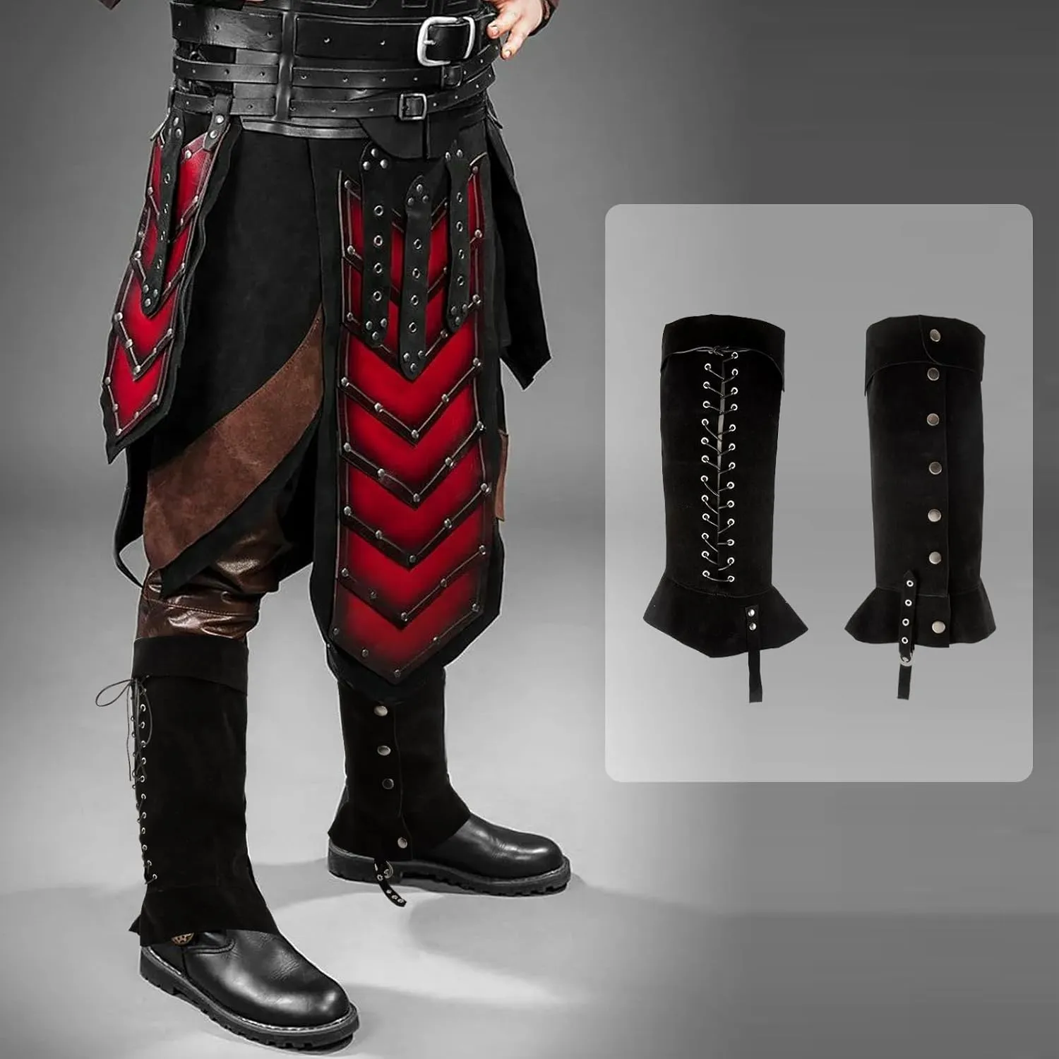 Pirate Boot Covers Medieval Renaissance Faux Leather Steampunk Boots Tops with Studs, Pirate Cosplay Halloween Boot Covers Costume Accessories for Men Women