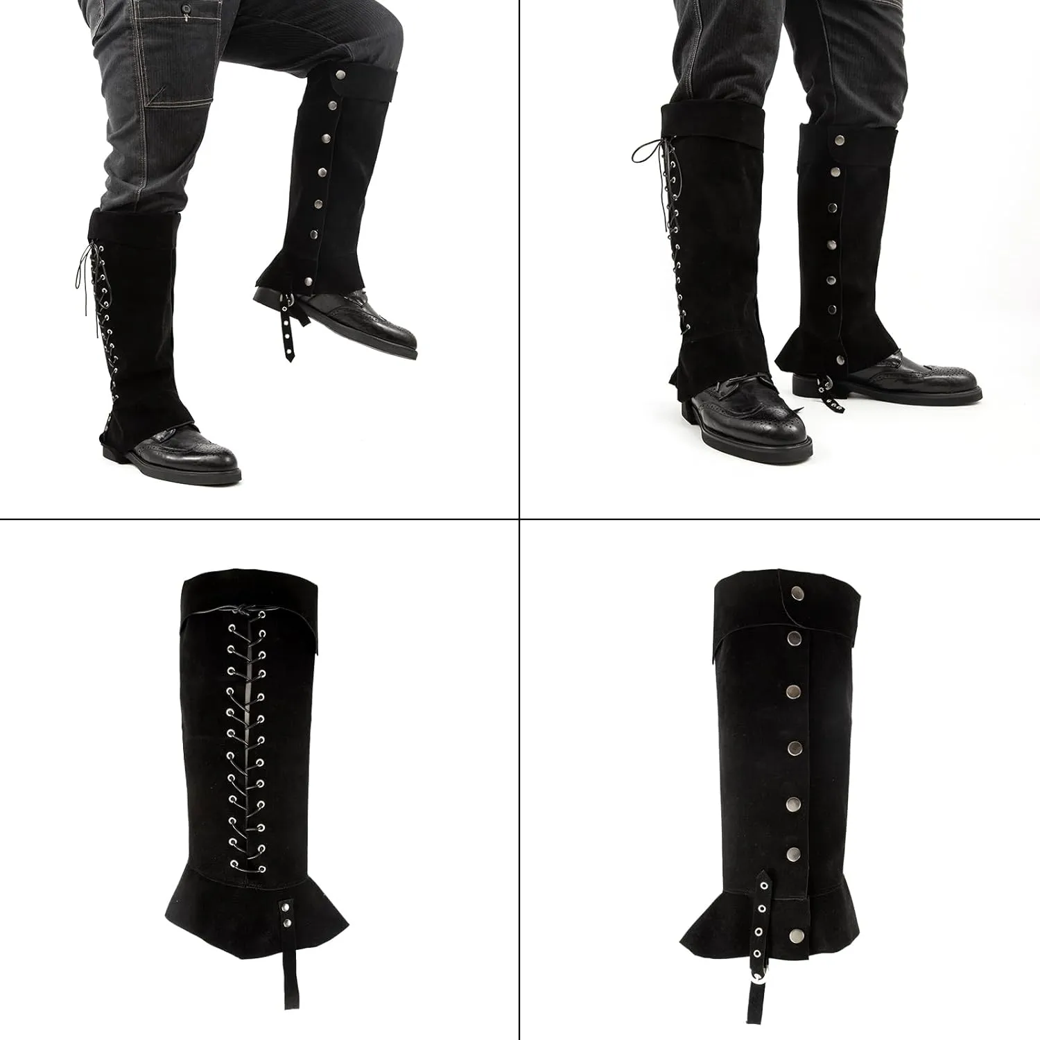 Pirate Boot Covers Medieval Renaissance Faux Leather Steampunk Boots Tops with Studs, Pirate Cosplay Halloween Boot Covers Costume Accessories for Men Women