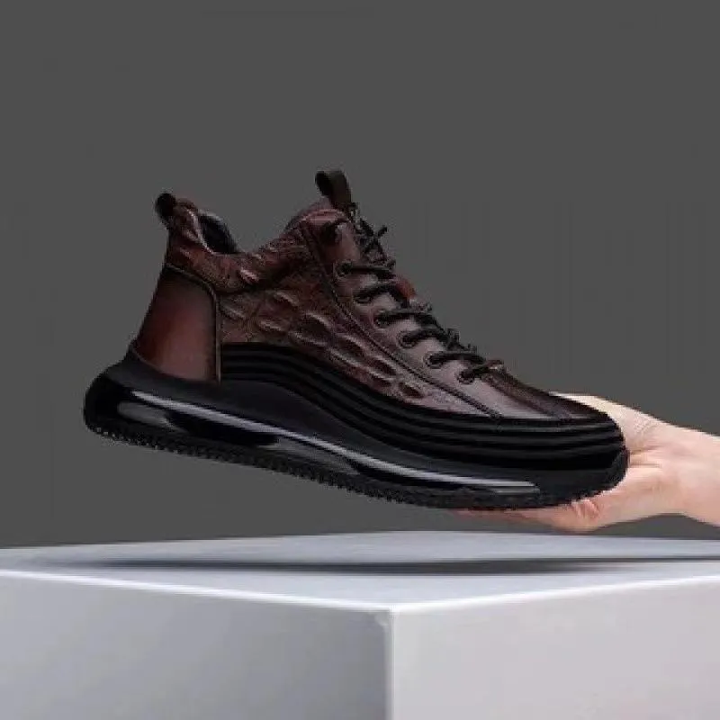 Platform Casual Crocodile-Embossed Lightweight Sneaker