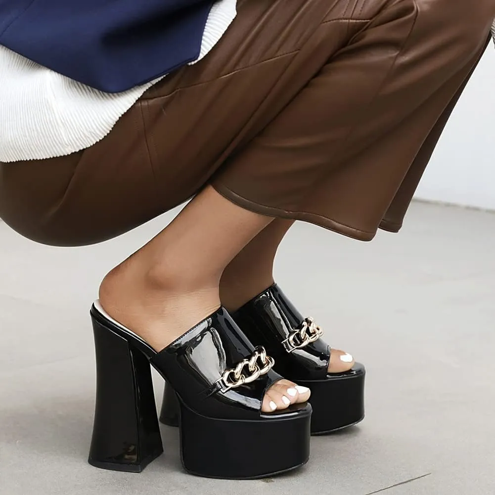 Platform Heels Slippers Slip On Show Slingback Chunky Heels