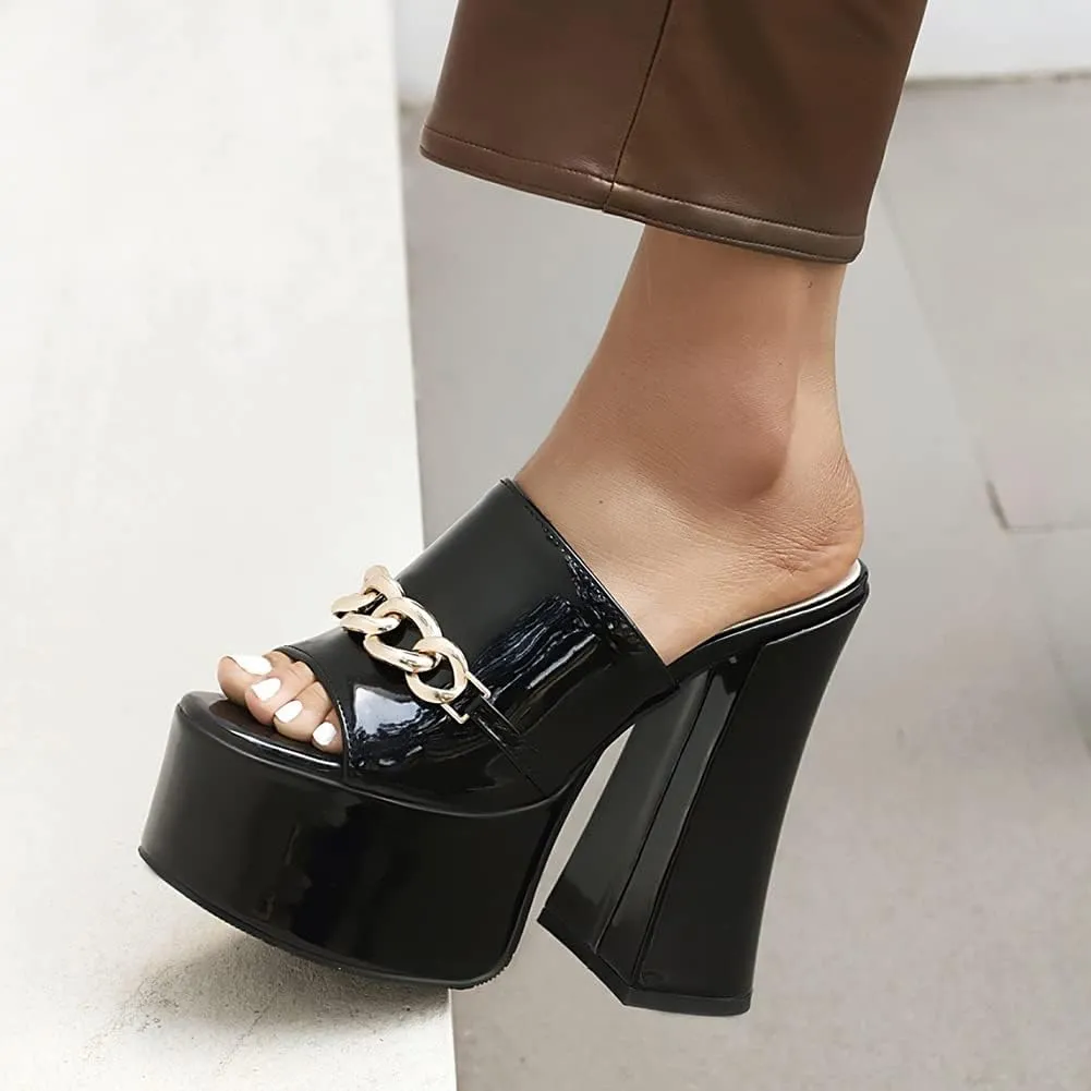 Platform Heels Slippers Slip On Show Slingback Chunky Heels
