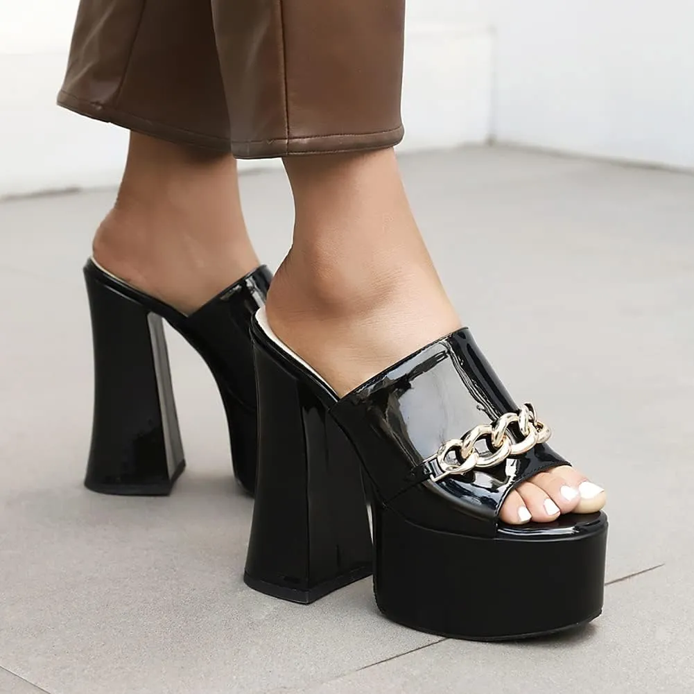Platform Heels Slippers Slip On Show Slingback Chunky Heels