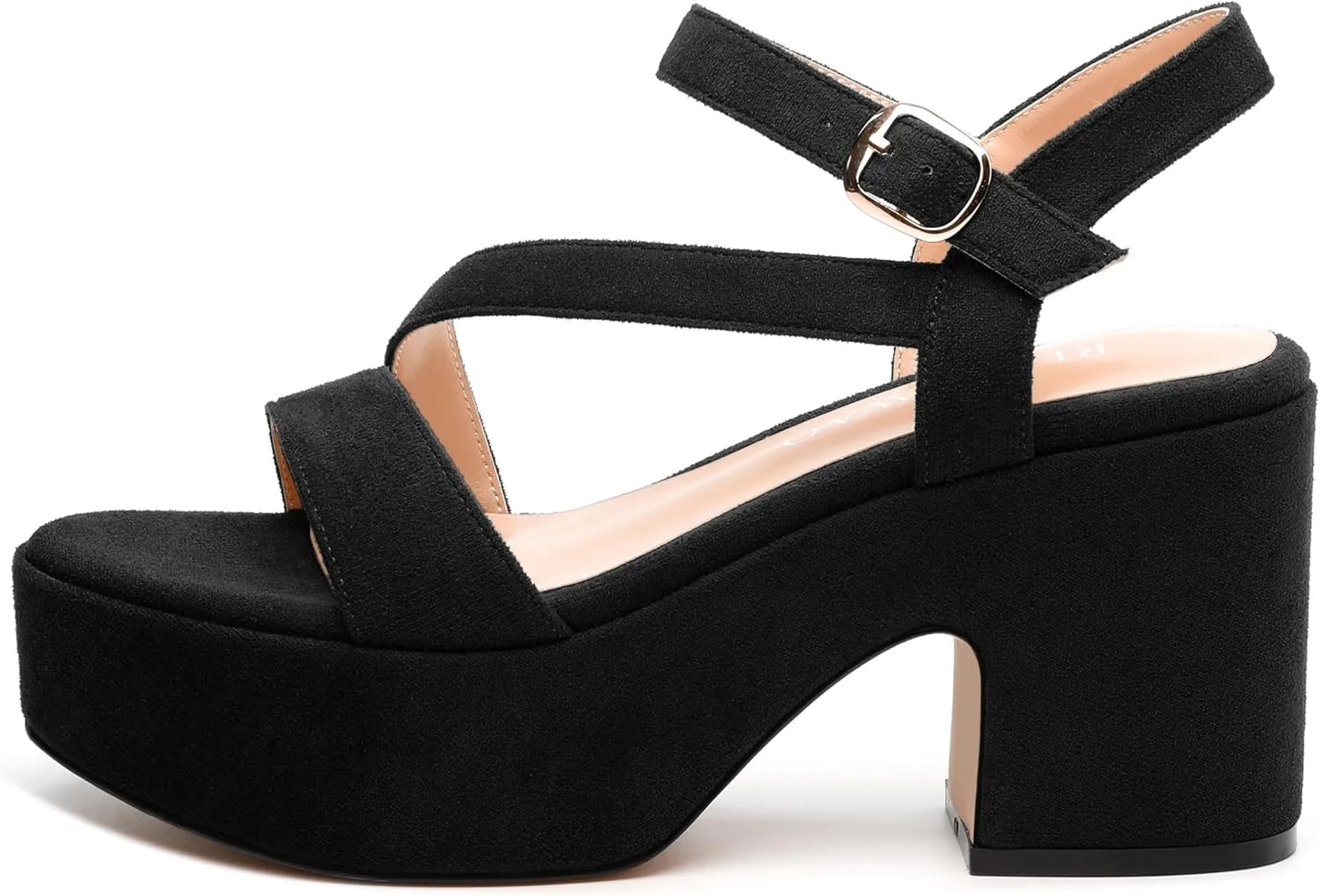Platform Wedges Women - Chunky Heel Sandals with Adjustable Ankle Strap, Open Round Toe Solid Color for Office, Parties & Daily Wear