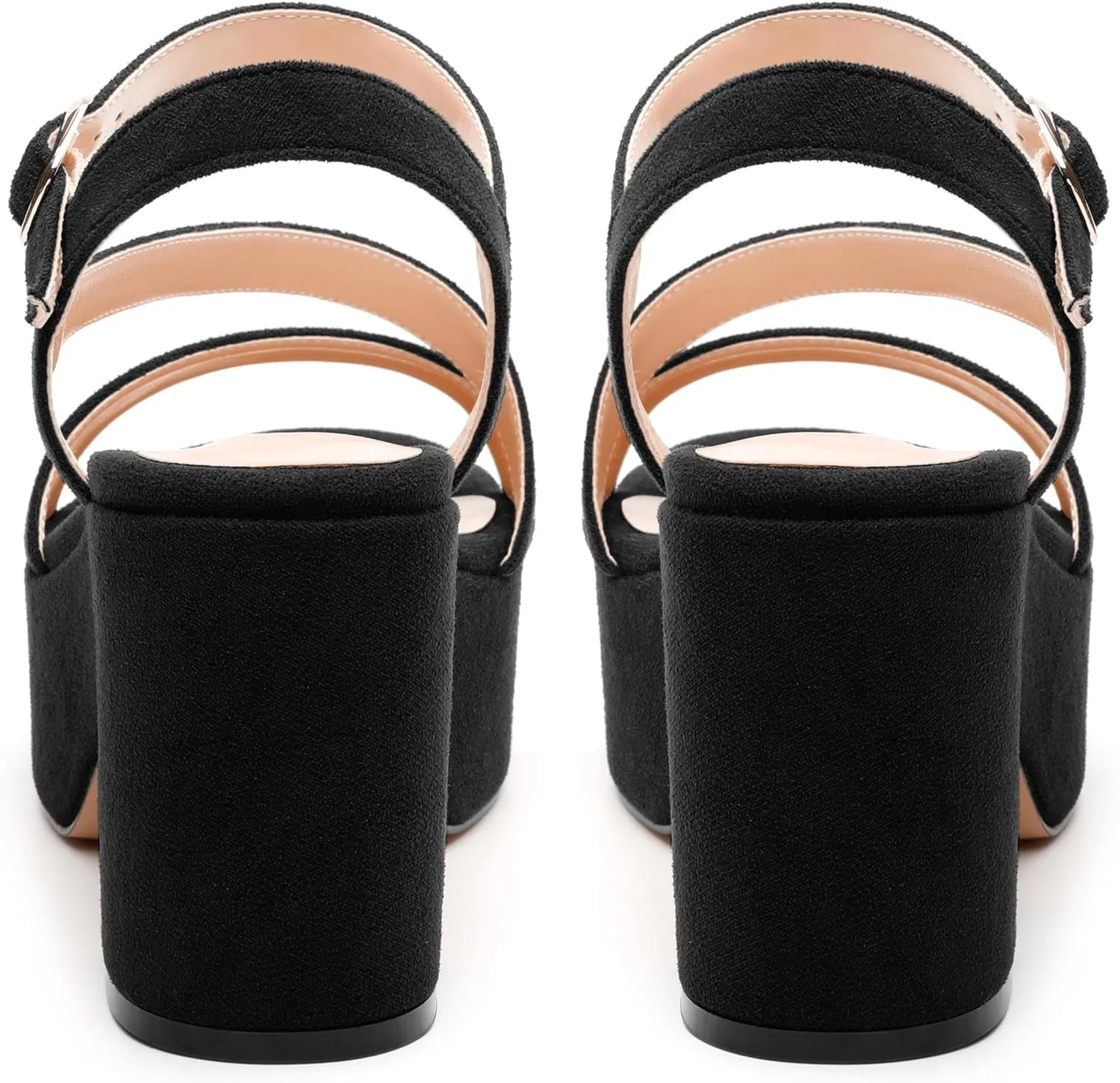 Platform Wedges Women - Chunky Heel Sandals with Adjustable Ankle Strap, Open Round Toe Solid Color for Office, Parties & Daily Wear