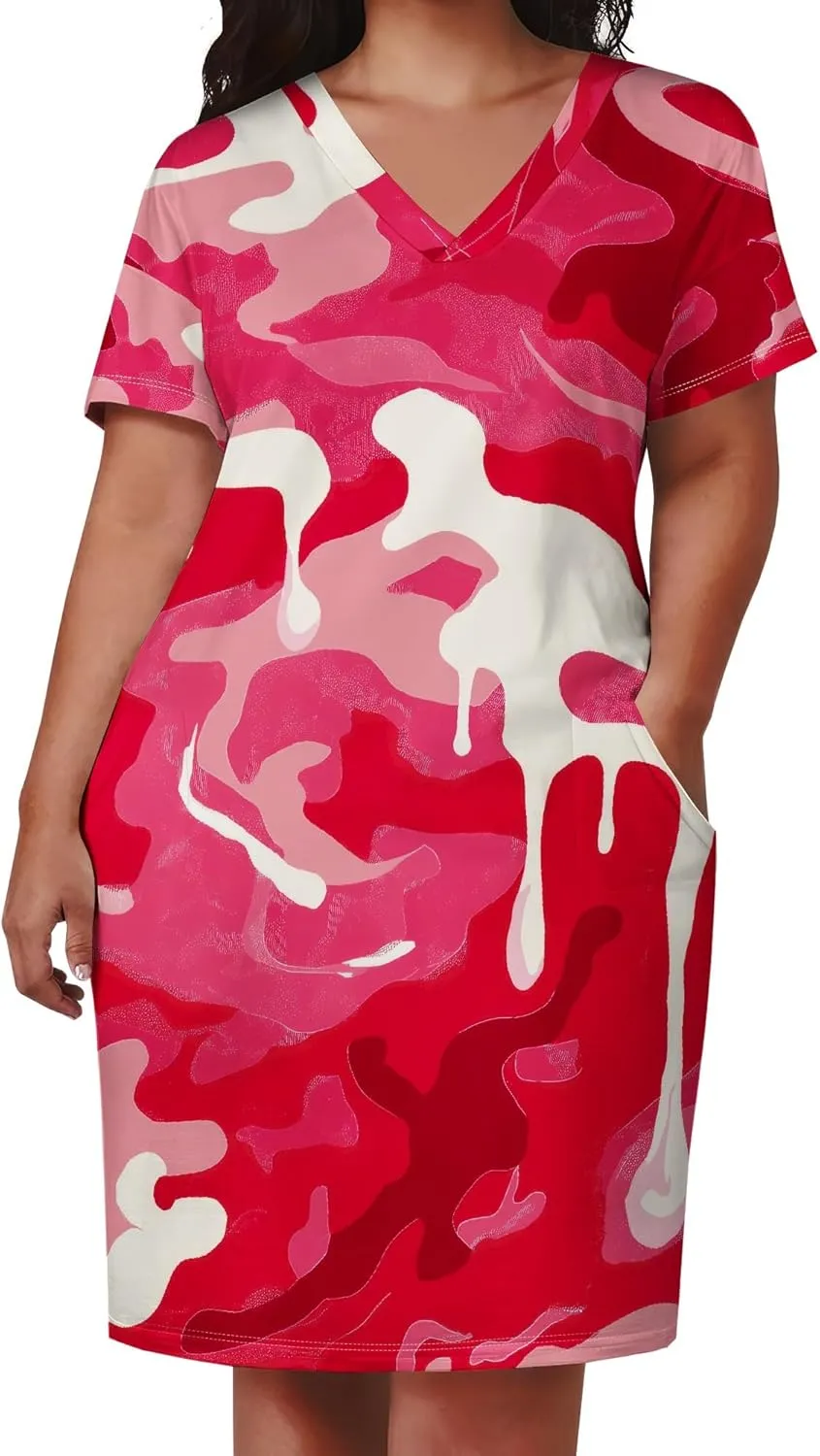 Plus Size Tshirt Dresses for Curvy Women African Attire Dress Midi T Shirt Sundress Oversized Dresses with Pocket