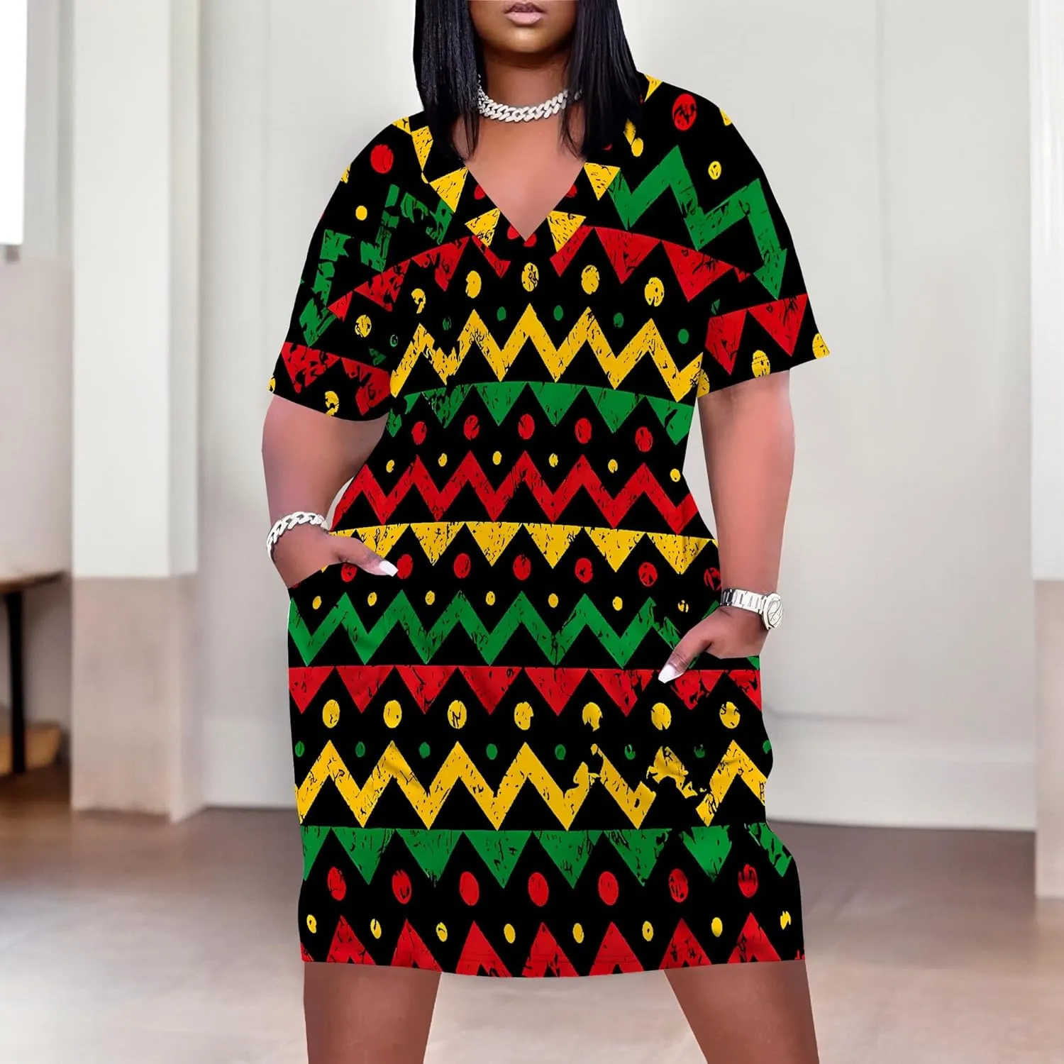Plus Size Tshirt Dresses for Curvy Women African Attire Dress Midi T Shirt Sundress Oversized Dresses with Pocket