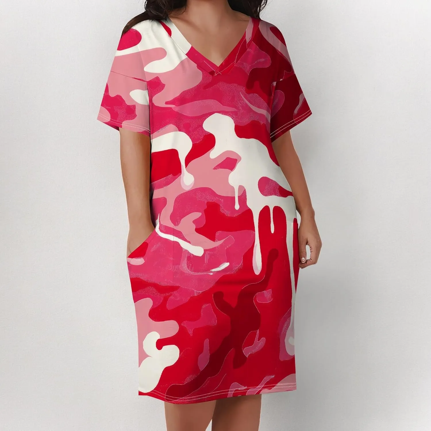 Plus Size Tshirt Dresses for Curvy Women African Attire Dress Midi T Shirt Sundress Oversized Dresses with Pocket