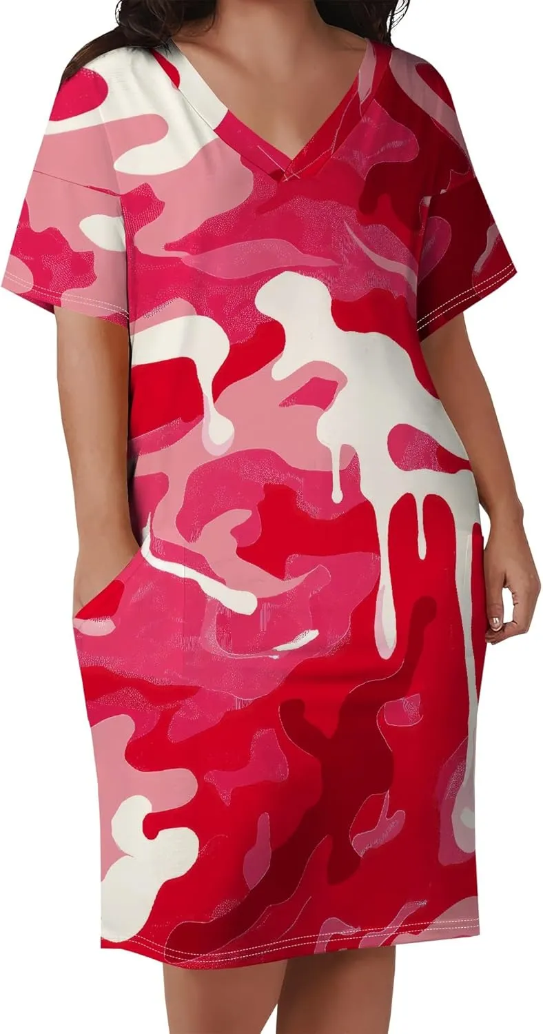 Plus Size Tshirt Dresses for Curvy Women African Attire Dress Midi T Shirt Sundress Oversized Dresses with Pocket