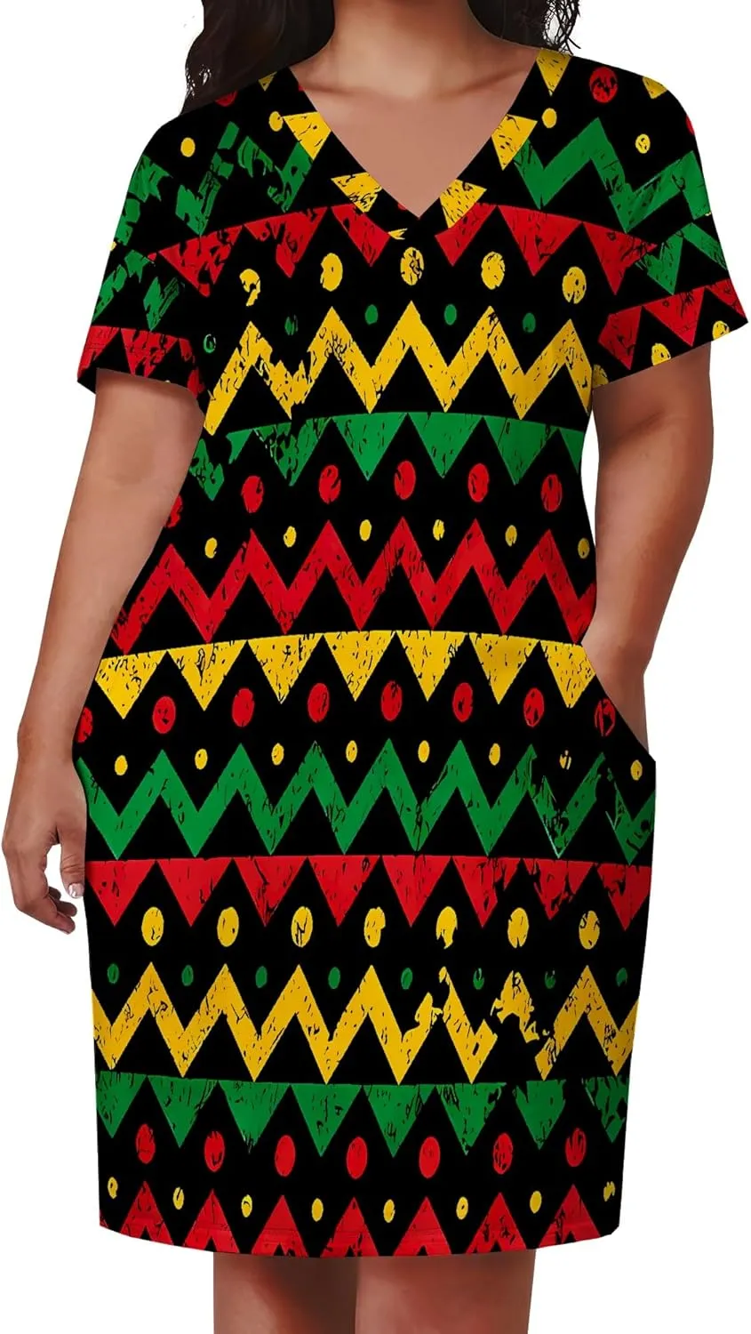 Plus Size Tshirt Dresses for Curvy Women African Attire Dress Midi T Shirt Sundress Oversized Dresses with Pocket