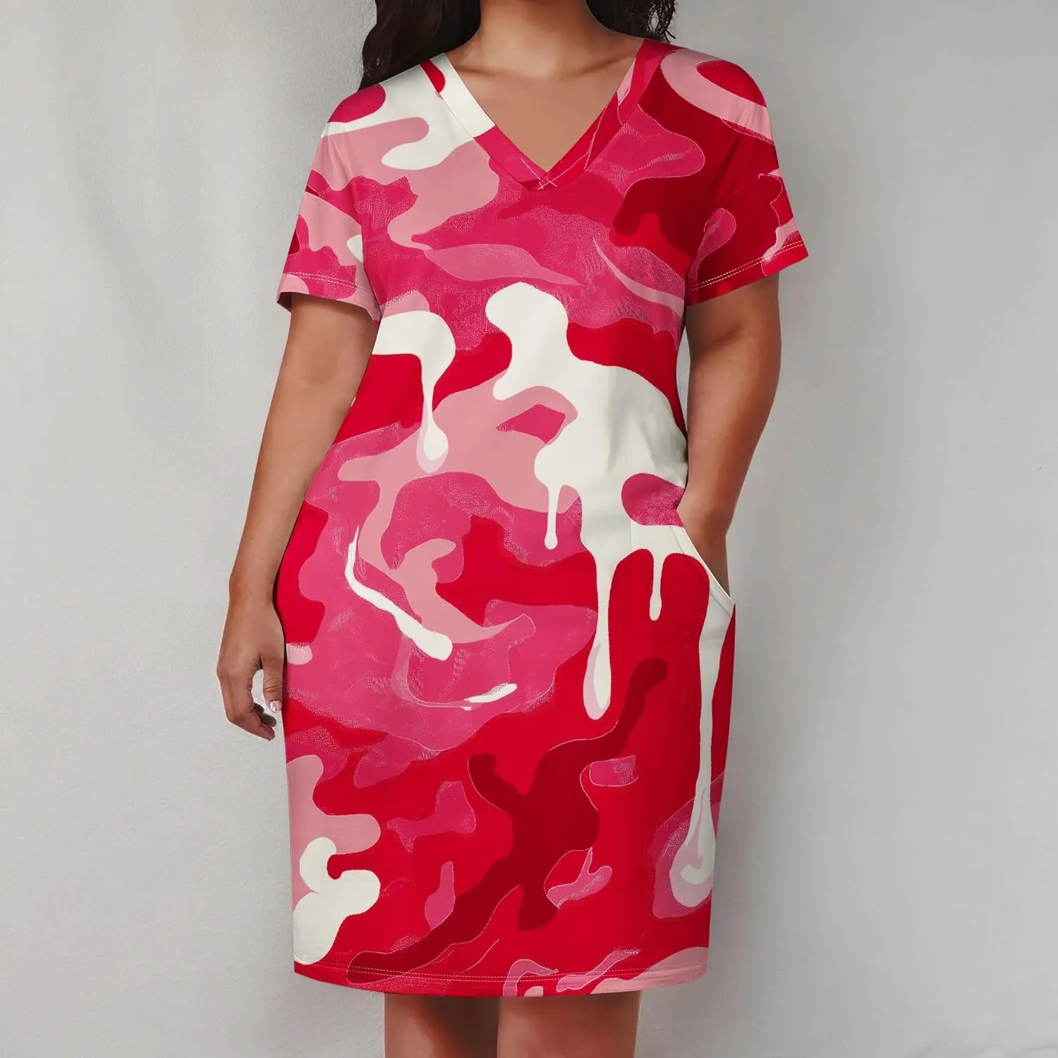 Plus Size Tshirt Dresses for Curvy Women African Attire Dress Midi T Shirt Sundress Oversized Dresses with Pocket