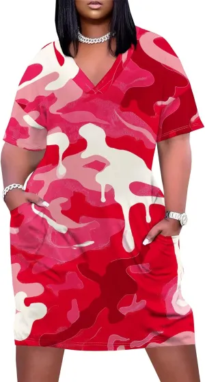Plus Size Tshirt Dresses for Curvy Women African Attire Dress Midi T Shirt Sundress Oversized Dresses with Pocket
