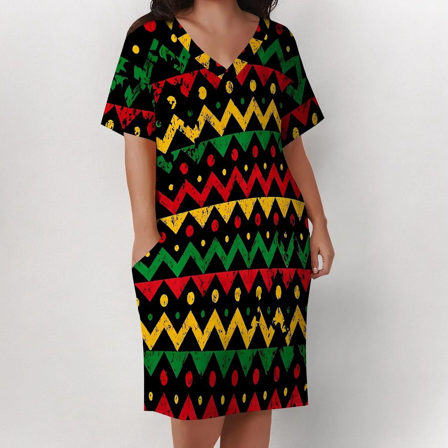 Plus Size Tshirt Dresses for Curvy Women African Attire Dress Midi T Shirt Sundress Oversized Dresses with Pocket