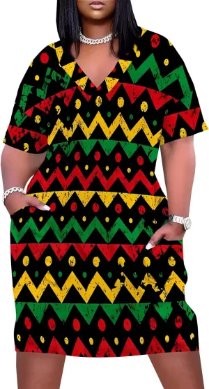 Plus Size Tshirt Dresses for Curvy Women African Attire Dress Midi T Shirt Sundress Oversized Dresses with Pocket