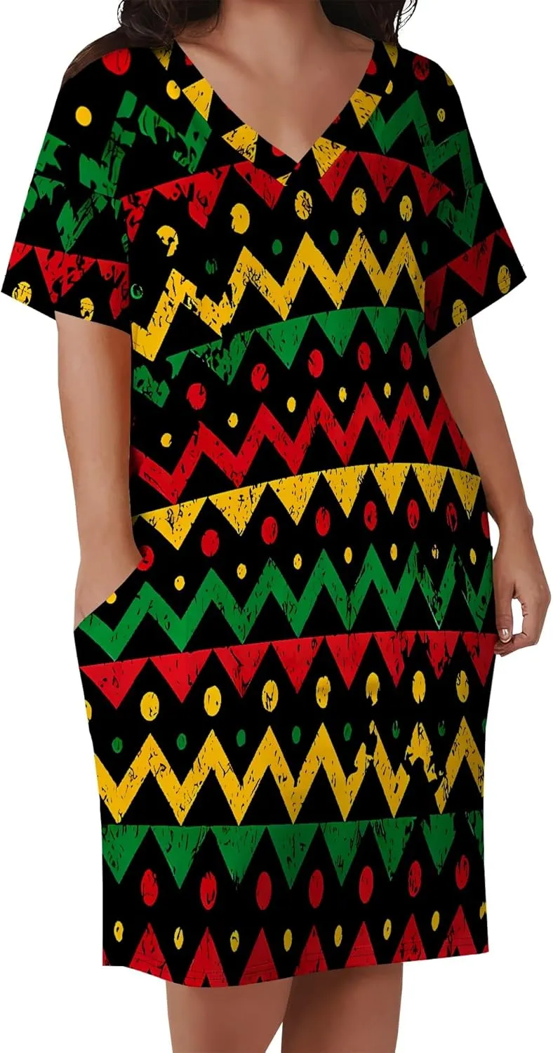 Plus Size Tshirt Dresses for Curvy Women African Attire Dress Midi T Shirt Sundress Oversized Dresses with Pocket