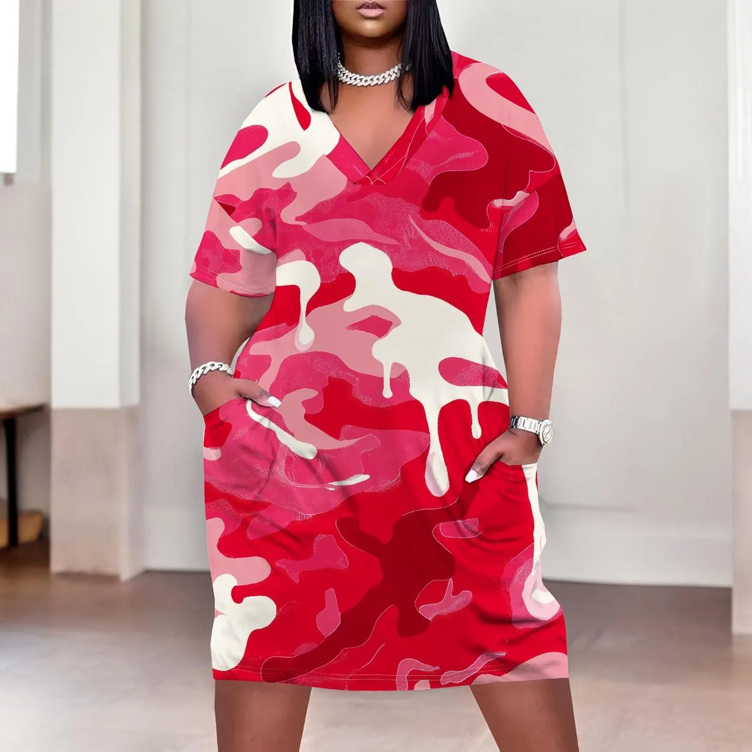 Plus Size Tshirt Dresses for Curvy Women African Attire Dress Midi T Shirt Sundress Oversized Dresses with Pocket