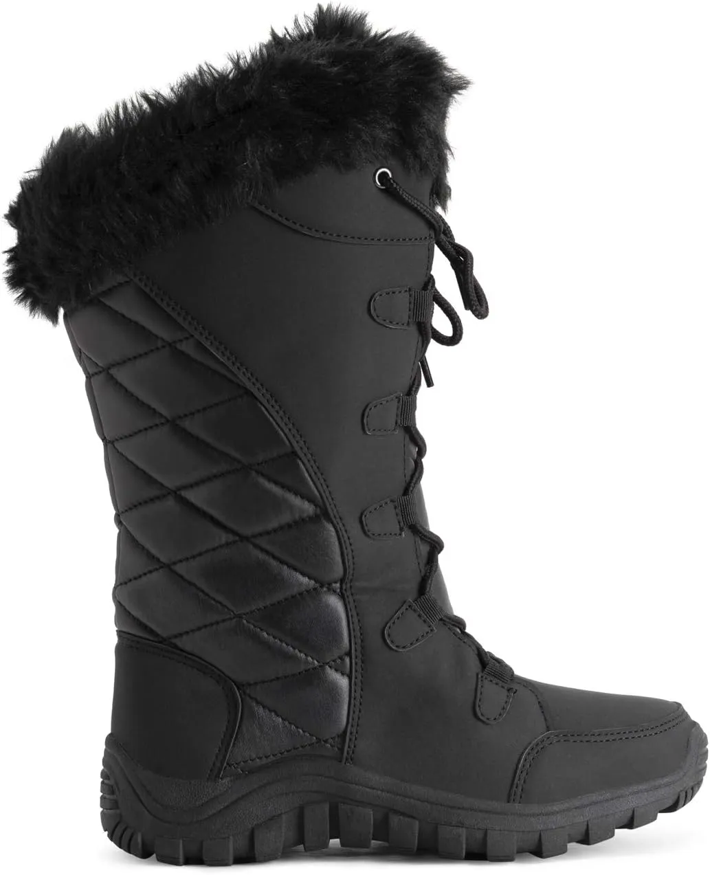 POLAR Womens Quilted Faux Fur Cuff Winter Duck Rubber Sole Durable Snow Rain Outdoor Boots