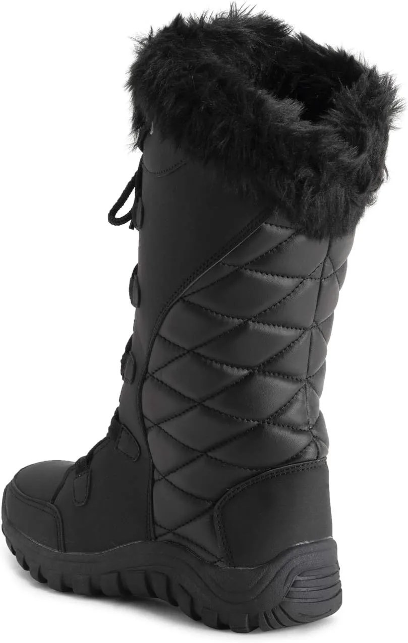 POLAR Womens Quilted Faux Fur Cuff Winter Duck Rubber Sole Durable Snow Rain Outdoor Boots