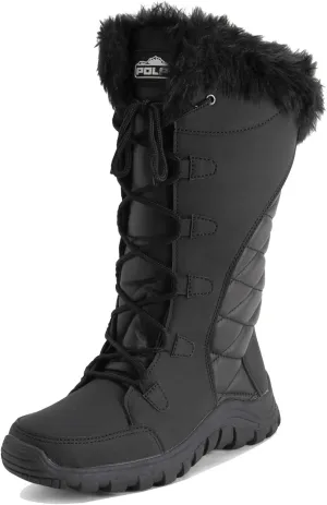 POLAR Womens Quilted Faux Fur Cuff Winter Duck Rubber Sole Durable Snow Rain Outdoor Boots