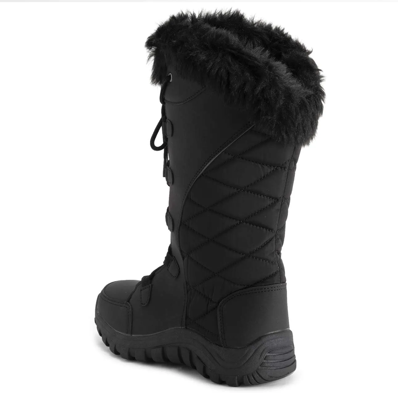 POLAR Womens Quilted Faux Fur Cuff Winter Duck Rubber Sole Durable Snow Rain Outdoor Boots