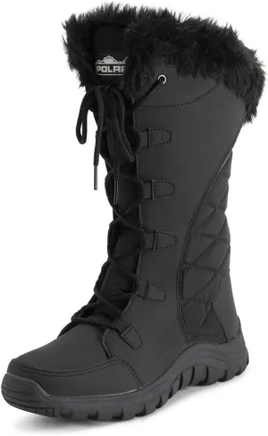 POLAR Womens Quilted Faux Fur Cuff Winter Duck Rubber Sole Durable Snow Rain Outdoor Boots