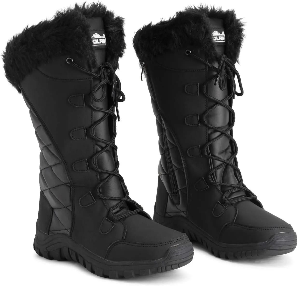 POLAR Womens Quilted Faux Fur Cuff Winter Duck Rubber Sole Durable Snow Rain Outdoor Boots
