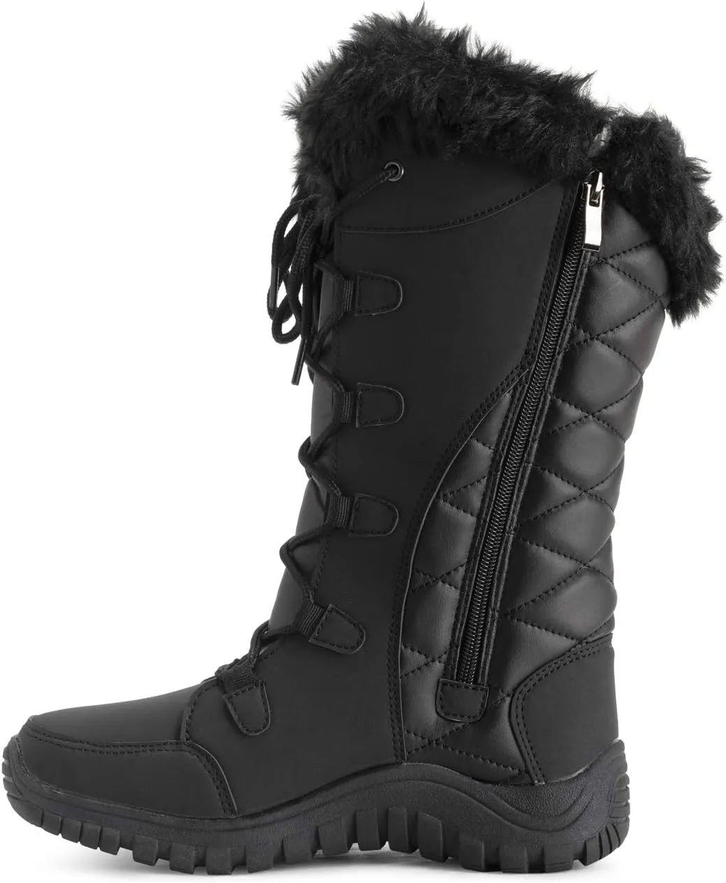 POLAR Womens Quilted Faux Fur Cuff Winter Duck Rubber Sole Durable Snow Rain Outdoor Boots