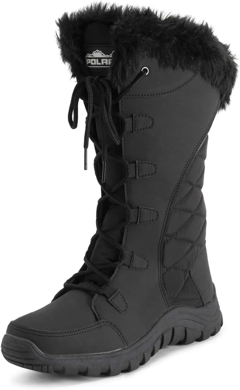 POLAR Womens Quilted Faux Fur Cuff Winter Duck Rubber Sole Durable Snow Rain Outdoor Boots