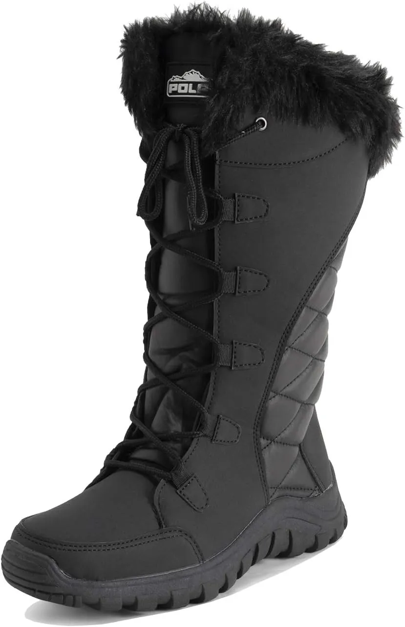 POLAR Womens Quilted Faux Fur Cuff Winter Duck Rubber Sole Durable Snow Rain Outdoor Boots