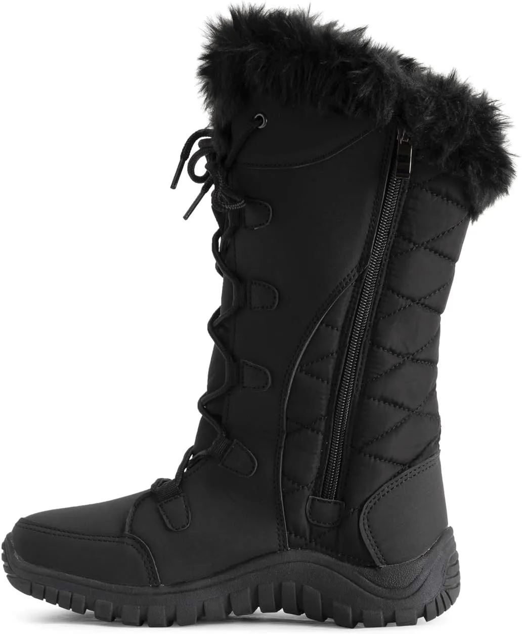 POLAR Womens Quilted Faux Fur Cuff Winter Duck Rubber Sole Durable Snow Rain Outdoor Boots