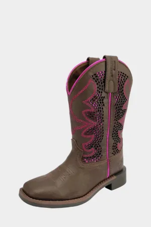 Pure Western Children’s Abby Boot - DARK BROWN/FUCHSIA